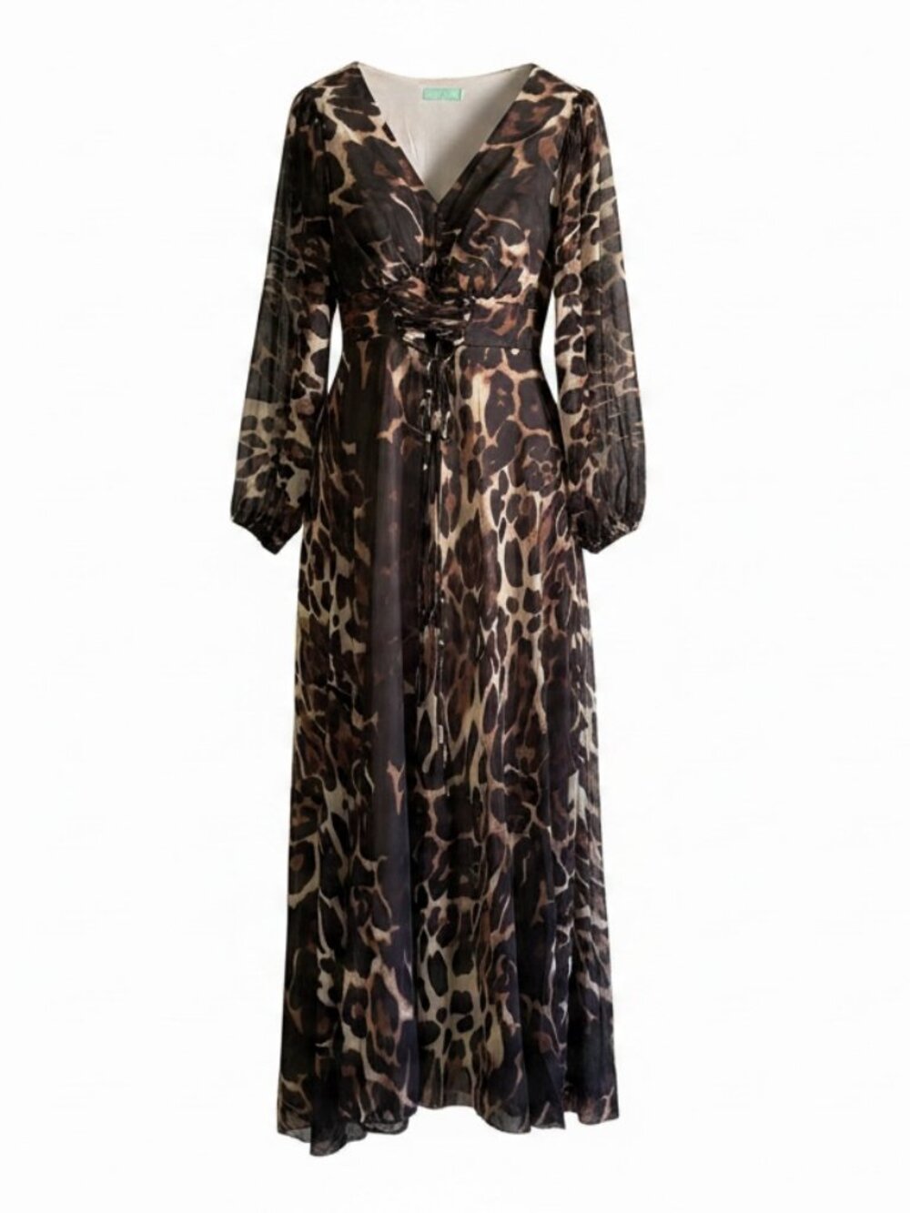 TOLEEN Plus Size 2XL Leopard Print V-Neck Maxi Dress Long Lantern Sleeve NWT